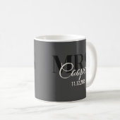 Blinkname mit dem Hochzeitdatum Schwarzer Farbtext Kaffeetasse (VorderseiteRechts)