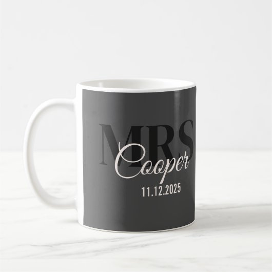 Blinkname mit dem Hochzeitdatum Schwarzer Farbtext Kaffeetasse (Links)