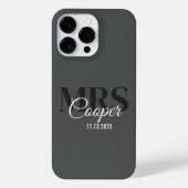 Blinkname mit dem Kohlefarbtext des Hochzeitdatums iPhone Hülle (Rückseite)