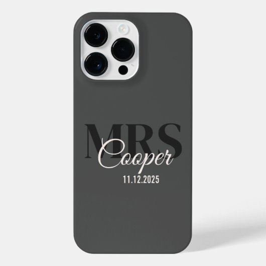 Blinkname mit dem Kohlefarbtext des Hochzeitdatums iPhone Hülle (Rückseite)