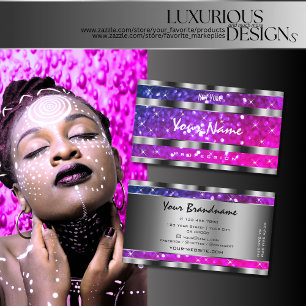 Blinkrosa Lila Glitzer Stars dekorativ Silber Visitenkarte