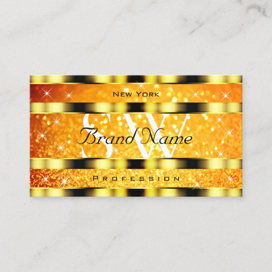 Blinky Gold Orange Gradient Glitzer Stars Initials Visitenkarte (Vorderseite)