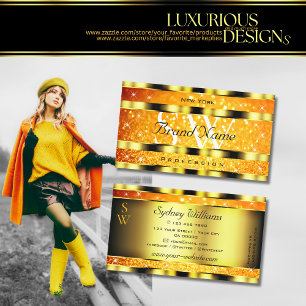 Blinky Gold Orange Gradient Glitzer Stars Initials Visitenkarte