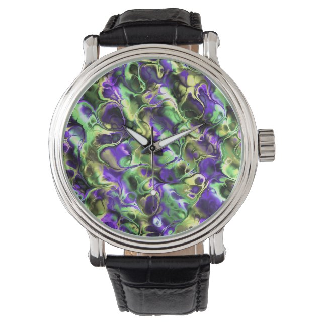 Blinky Loud Colorful Boho Hippie Fraktal Marble Armbanduhr (Vorderseite)