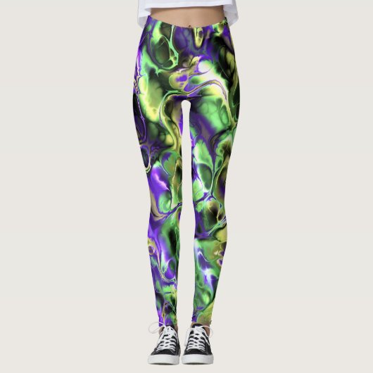Blinky Loud Colorful Boho Hippie Fraktal Marble Leggings (Vorderseite)