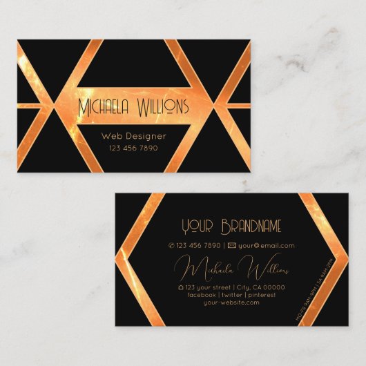 Blinky Shimmery Coral Cool Black Geometric Stilvol Visitenkarte (Vorne/Hinten)