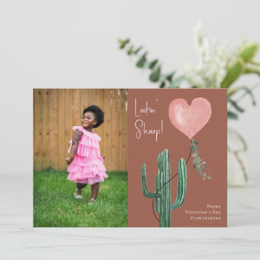 Bliokin' Sharp Cactus Pun Foto Valentine Pink Karte (Stehend Vorderseite)