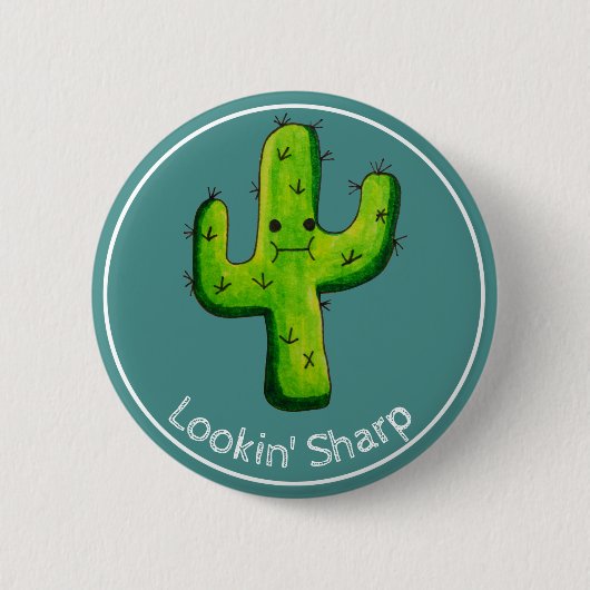Bliokin' Sharp Funny Watercolor Cactus Button (Vorderseite)