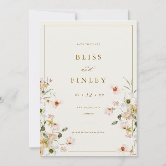 BLISS Floral Save the Date Minimale Hochzeitskarte (Vorderseite)