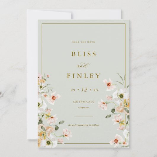 BLISS Floral Save the Date Minimale Hochzeitskarte (Vorderseite)