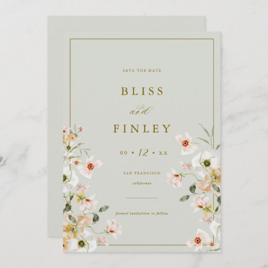 BLISS Floral Save the Date Minimale Hochzeitskarte (Vorne/Hinten)