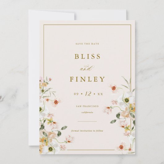 BLISS Floral Save the Date Minimale Hochzeitskarte (Vorderseite)