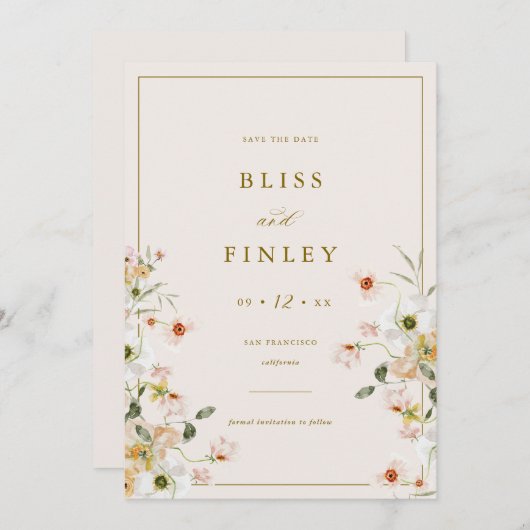 BLISS Floral Save the Date Minimale Hochzeitskarte (Vorne/Hinten)