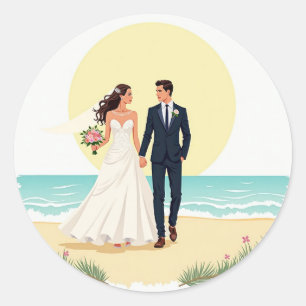 Bliss-Hochzeitsticker am Strand Runder Aufkleber