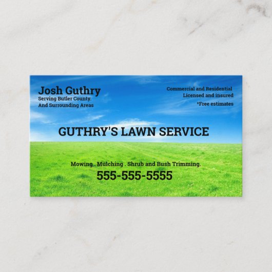 Bliss Lawncare Business Card Visitenkarte (Vorderseite)