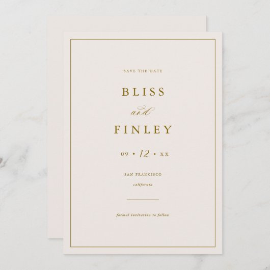 BLISS Minimal Save the Date Minimal Wedding Card (Vorne/Hinten)