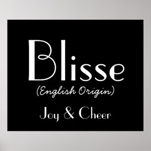 Blisse English Origin with Bedeutung in Black I Poster