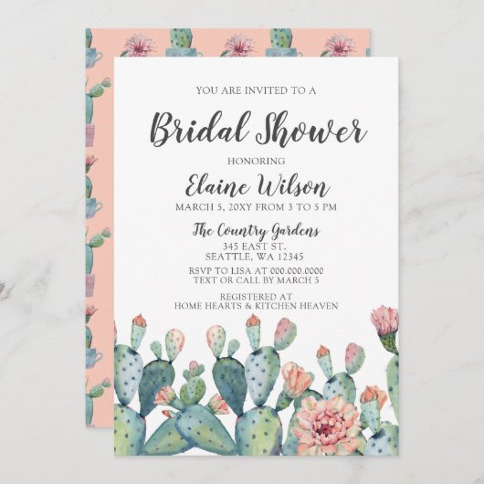 Blissful Blush Cactus Wedding Brautparty Einladung (Vorne/Hinten)
