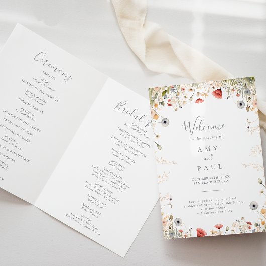 Blissful-Boho-Wildblume geklappt Hochzeit Programm