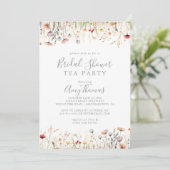 Blissful Boho Wildflower Bridal Shower Tea Party Einladung (Stehend Vorderseite)