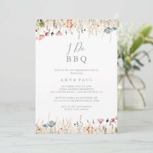 Blissful Boho Wildflower I Do BBQ Engagement Party Einladung (Stehend Vorderseite)