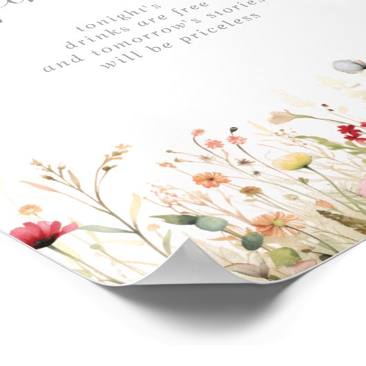  Blissful Boho Wildflower Wedding Open Bar  Poster (Ecke)