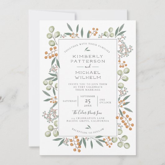 Blissful Bounty Botanical Wedding Suite Einladung (Vorderseite)