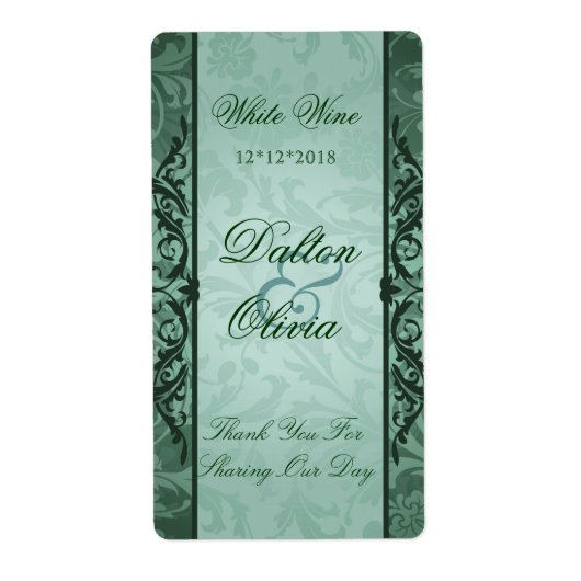Blissful Brocade Sage Wedding Wine Label (Vorne)