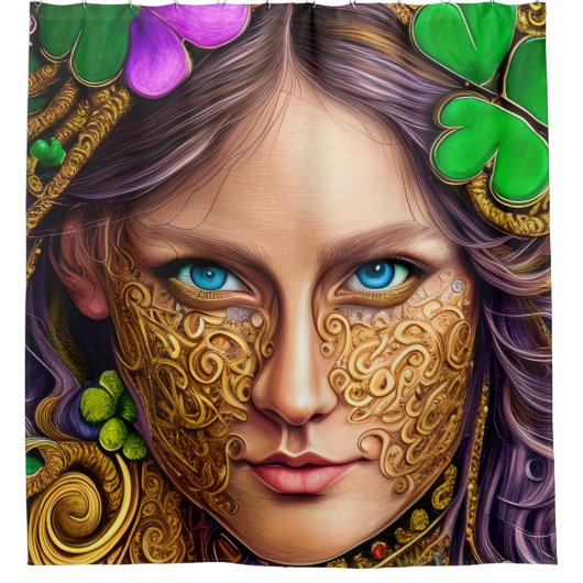 Blissful Bronze Face Woman St Patrick's Day Art Duschvorhang (Vorderseite)