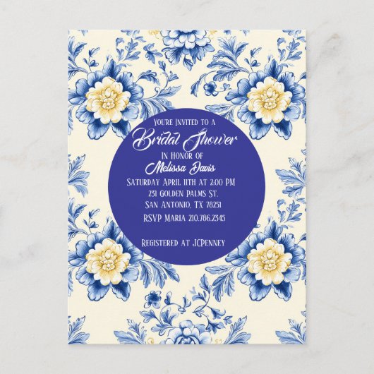 Blissful Chinoiserie Bridal Shower Invitation Postkarte (Vorderseite)