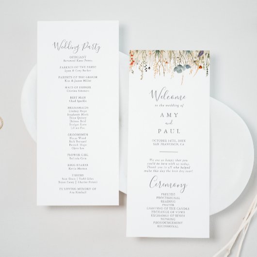 Blissful Colorful Boho Wildblume Wedding Programm