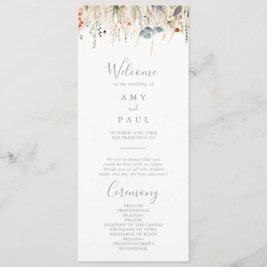 Blissful Colorful Boho Wildblume Wedding Programm (Vorderseite)