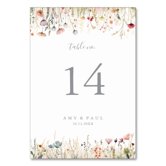 Blissful Colorful Boho Wildblume Wedding Tischnummer (Rückseite)