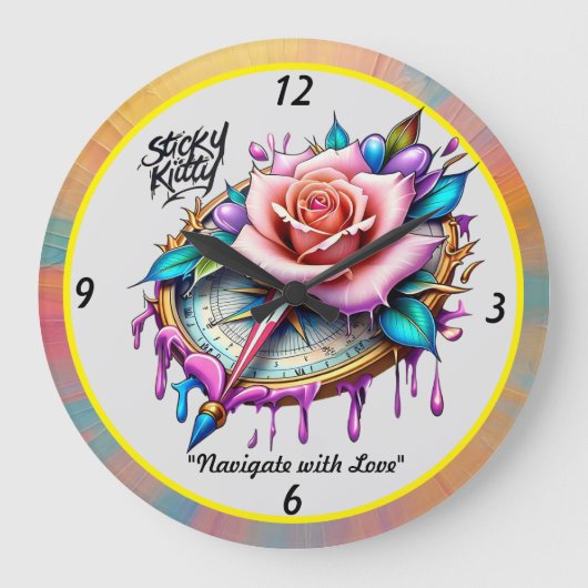 "Blissful Compass Rose Emblem" Große Wanduhr (Vorderseite)