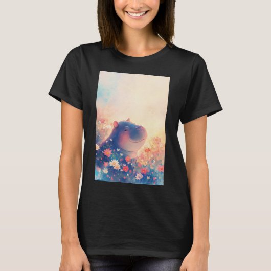 Blissful Hippo in a Dreamy Meadow T-Shirt (Vorderseite)