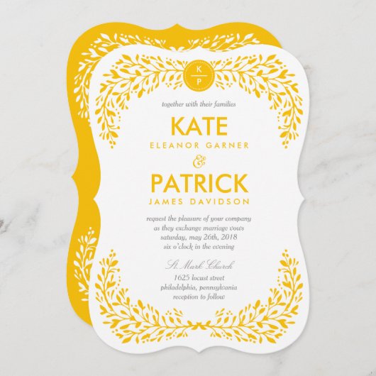 Blissful Laurel EDITABLE FARBE Hochzeit Einladung (Vorne/Hinten)