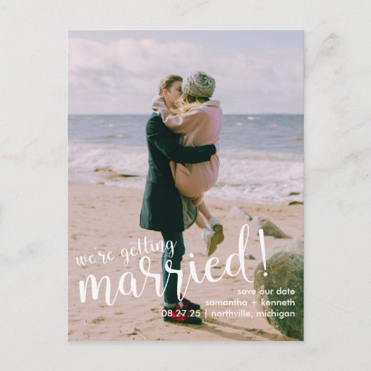 Blissful News Wedding Save the Date Postkarte (Vorderseite)