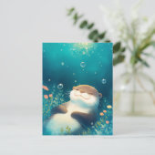 Blissful Otter Floating in Dreamy Blue Water Postkarte (Stehend Vorderseite)