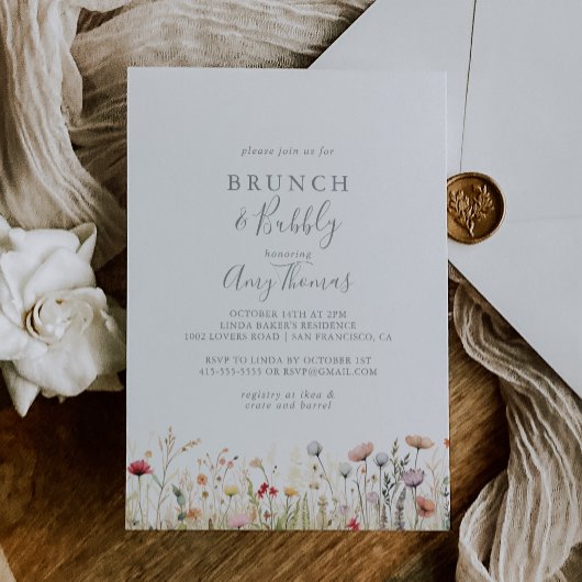 Blissful Wildflower Brunch Bubbly Bridal Shower Einladung