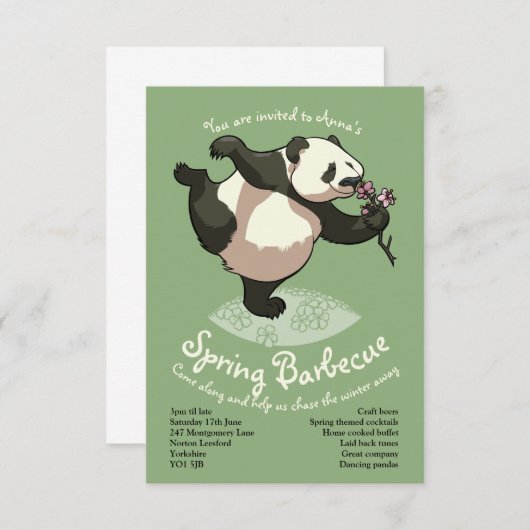 Blissvoll Panda riecht Blossom-Blume mit Text Einladung (Vorne/Hinten)