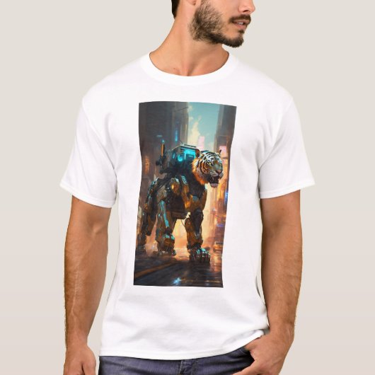Blitz auf einem Roboter-Tiger mit Vollkorallenheid T-Shirt (Vorderseite)