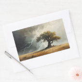 Blitz, der Baumgemälde trifft. Rechteckiger Aufkleber (Umschlag)
