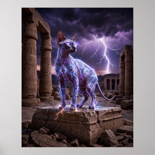 Blitz-Sphinx Geladener Tempel Kunst Poster (Vorne)