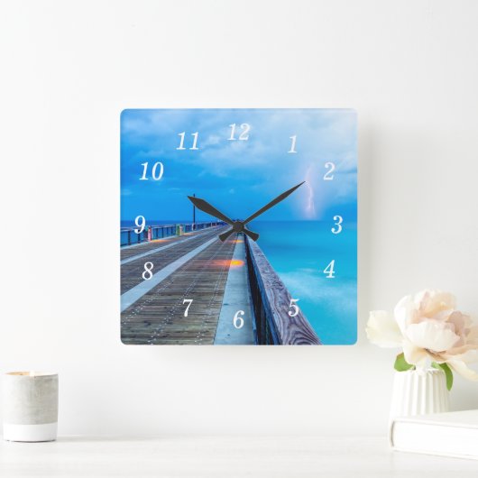 Blitze bei Navarre Beach Pier Wall Clock Quadratische Wanduhr (Zuhause)