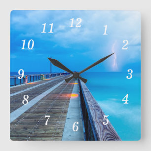 Blitze bei Navarre Beach Pier Wall Clock Quadratische Wanduhr