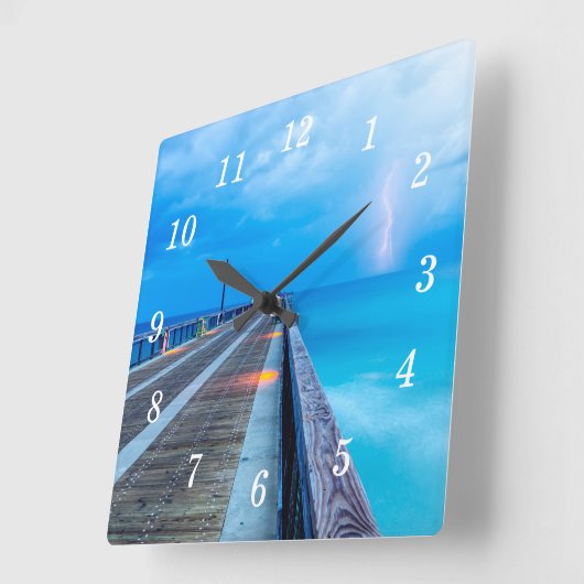 Blitze bei Navarre Beach Pier Wall Clock Quadratische Wanduhr (Winkel)