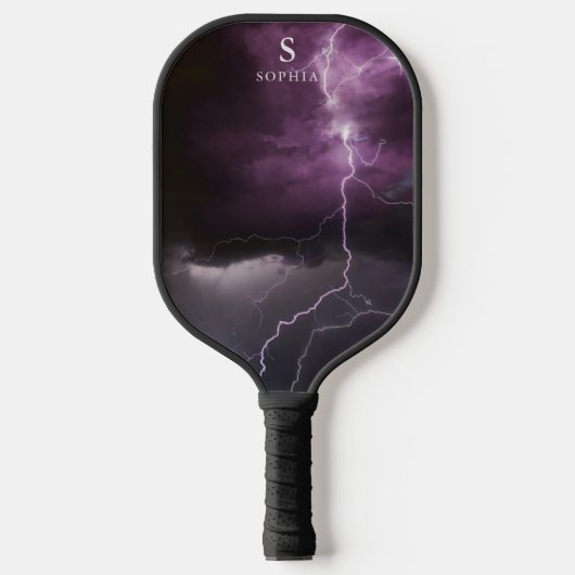 Blitze im Night Sky Thunderstorm Mit Monogramm Pickleball Schläger (Vorderseite)
