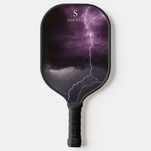Blitze im Night Sky Thunderstorm Mit Monogramm Pickleball Schläger (Rückseite)
