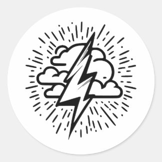 Blitze in Minimalistisch Schwarz/Weiß Runder Aufkleber