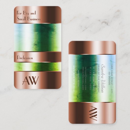 Blitze Rose Gold Box Glasoptik mit Monogramm Visitenkarte (Vorne/Hinten)